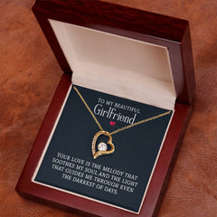 ShineOn Fulfillment My Beautiful Girlfriend Forever Love Necklace, close-up of silver jewelry with engraved heart design.