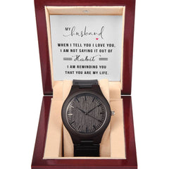 Wooden watch from ShineOn Fulfillment with "You Are My Life" jewelry inscription, featuring a natural wood face and band.