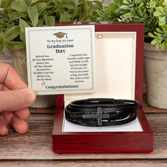 ShineOn Fulfillment cross bracelet with engraved "To My Boy Graduation Memories Love You Forever" jewelry for special occasions