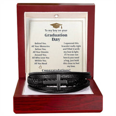 ShineOn Fulfillment graduation cross bracelet with engraved "Love You Forever" for boys, featuring a sleek jewelry design.