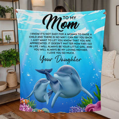 ShineOn Fulfillment Jersey fleece blanket with "To Mom I Know It's Not Easy" engraved jewelry design in close-up view.