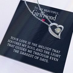 ShineOn Fulfillment Forever Love Necklace for girlfriend, elegant jewelry with heart pendant, displayed on a soft fabric background.