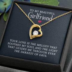 Silver "My Beautiful Girlfriend" forever love necklace by ShineOn Fulfillment with heart pendant and delicate chain.
